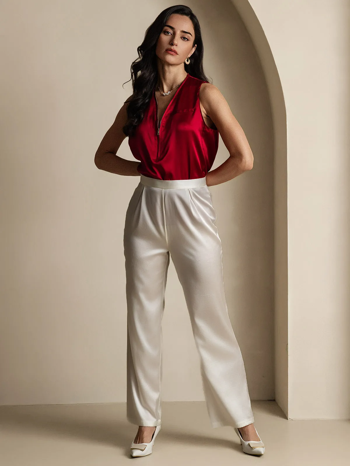 19Momme Silk Casual Silk Wide Leg Pants