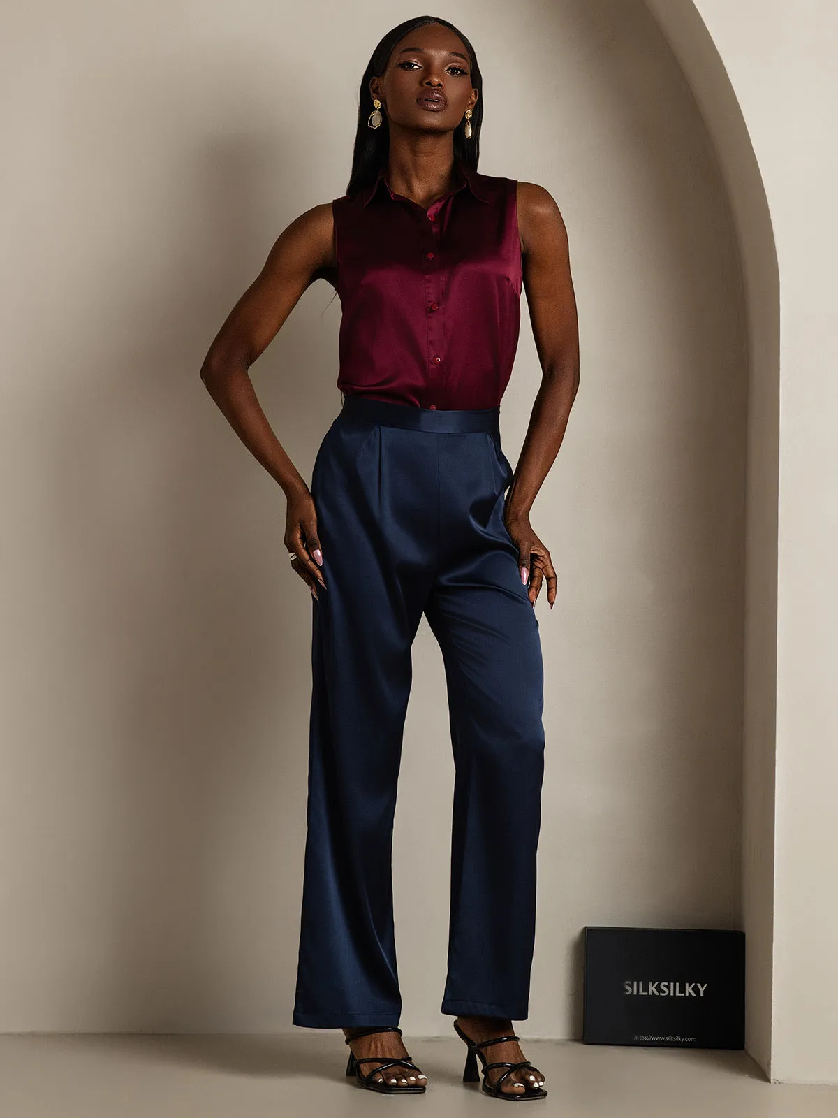 19Momme Silk Casual Silk Wide Leg Pants