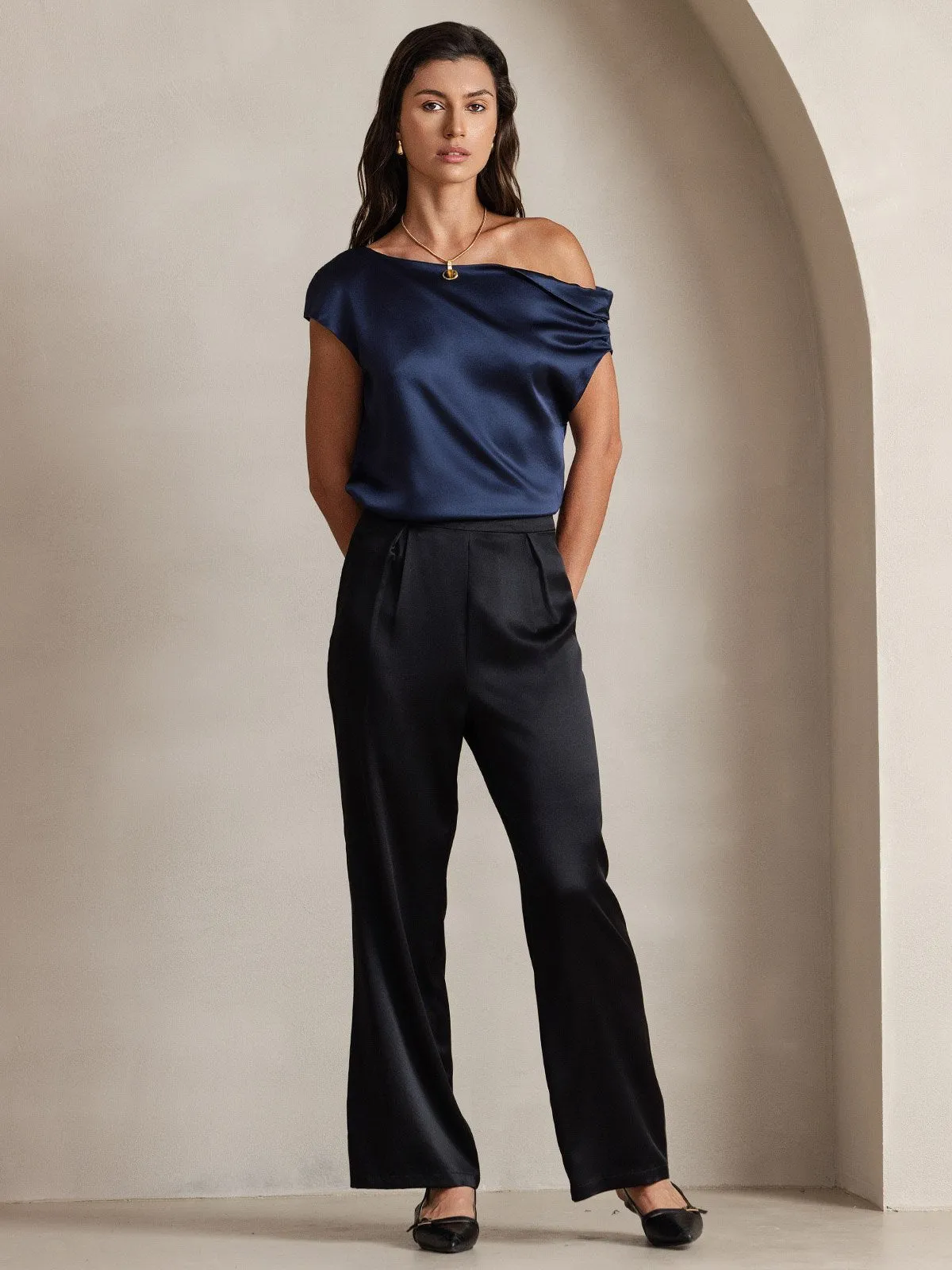 19Momme Silk Casual Silk Wide Leg Pants