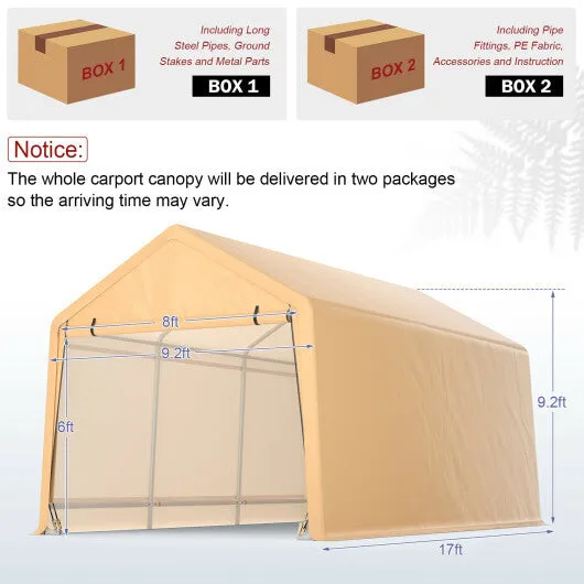 9 x 17 Feet Heavy Duty Carport Canopy-Yellow - Color: Yellow