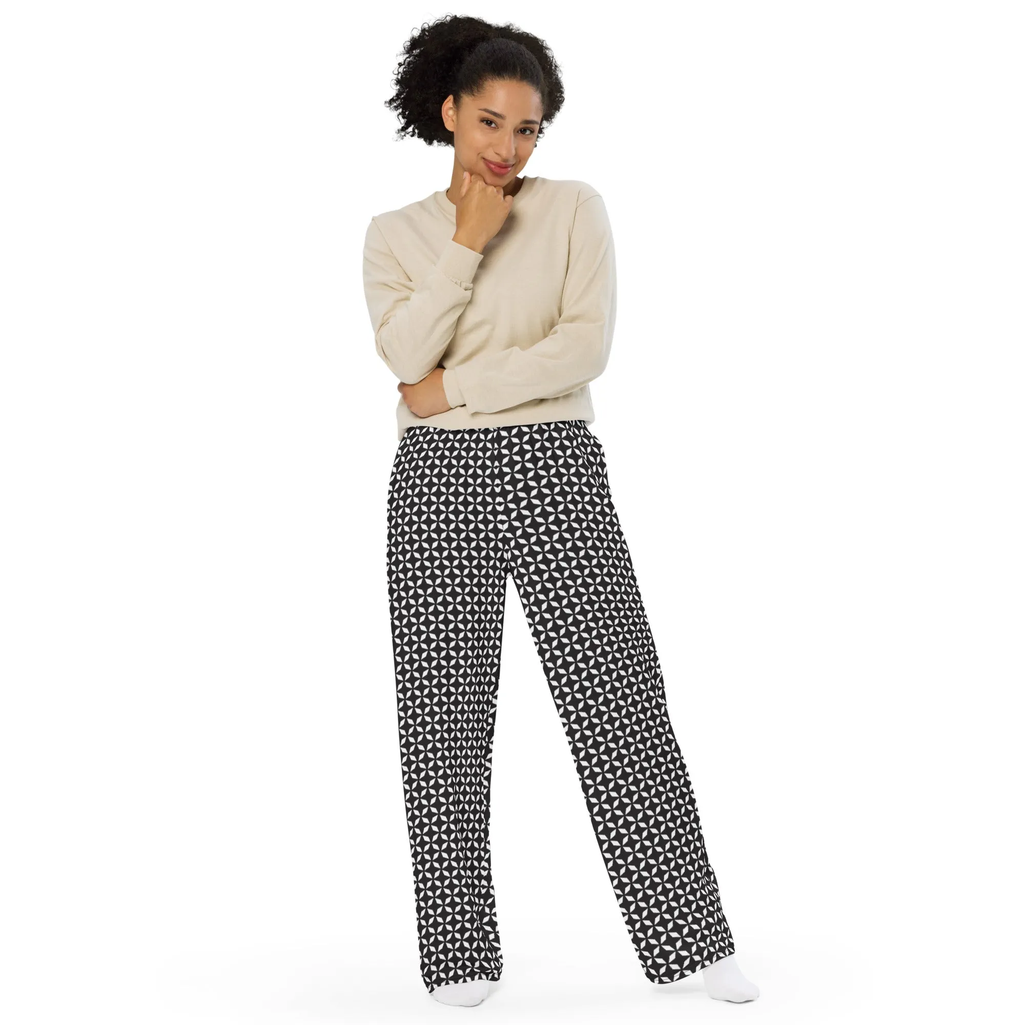Black & Whitepatterned wide-leg pants