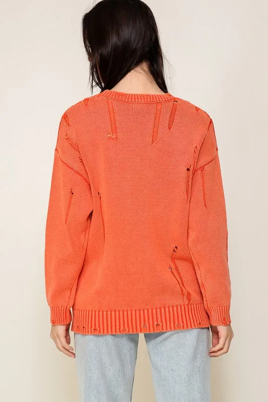 Casual Stylish Mineral Wash Distressed Long Sleeve Fashion Top Sweater