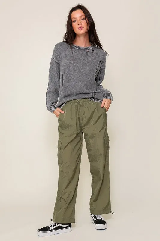 Casual Stylish Mineral Wash Distressed Long Sleeve Fashion Top Sweater