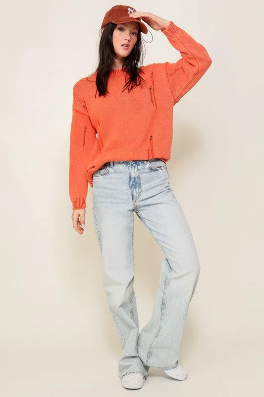 Casual Stylish Mineral Wash Distressed Long Sleeve Fashion Top Sweater