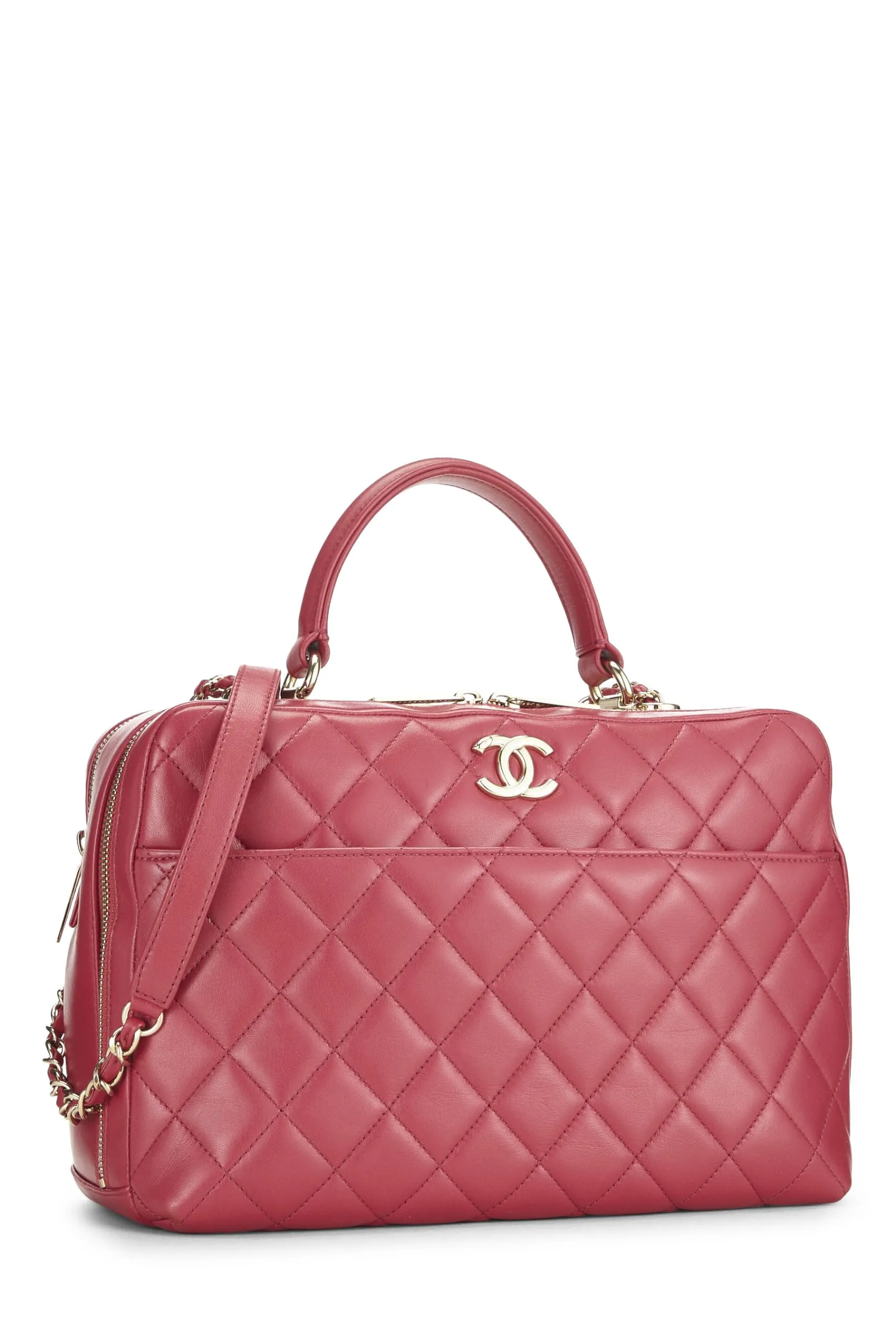 Chanel,  Pink Quilted Lambskin Trendy 'CC' Bowling Bag Large, Pink