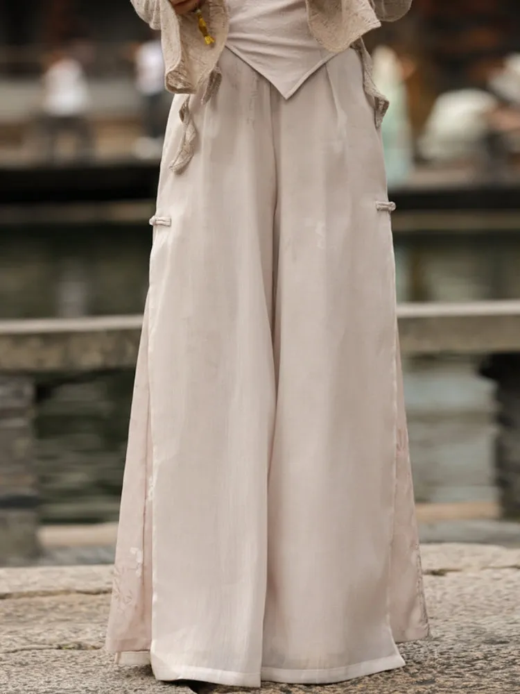 Chinese Zen-Inspired Flowing Wide-Leg Casual Pants