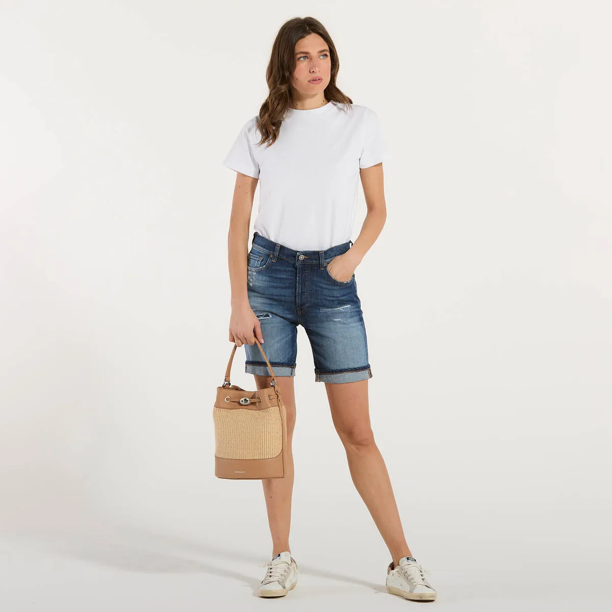 Dondup shorts dade denim jeans slavato scuro