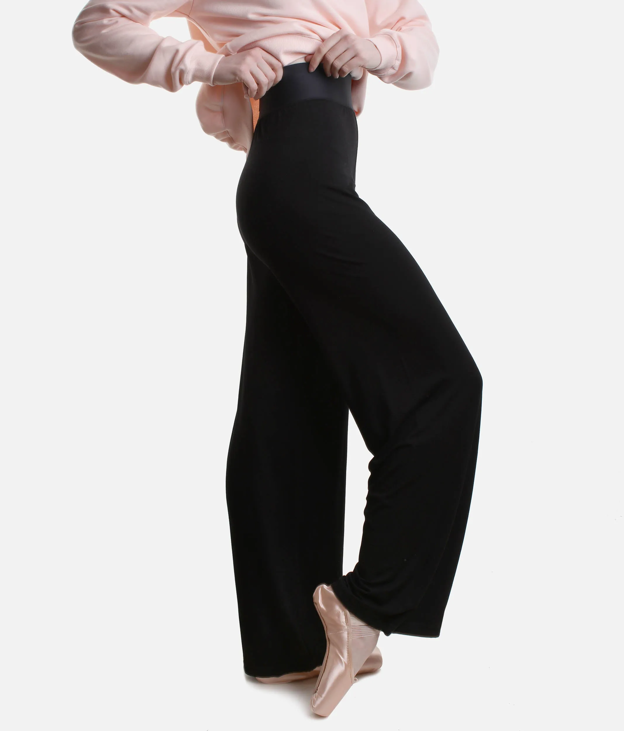 High-Waisted Wide-Leg Dance Pants with Adjustable Drawstring Hem - S0559