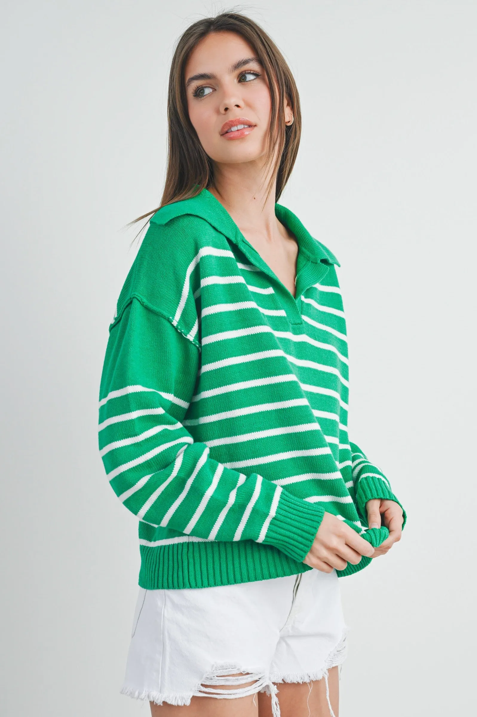 JOHNNY COLLAR STRIPED SWEATER