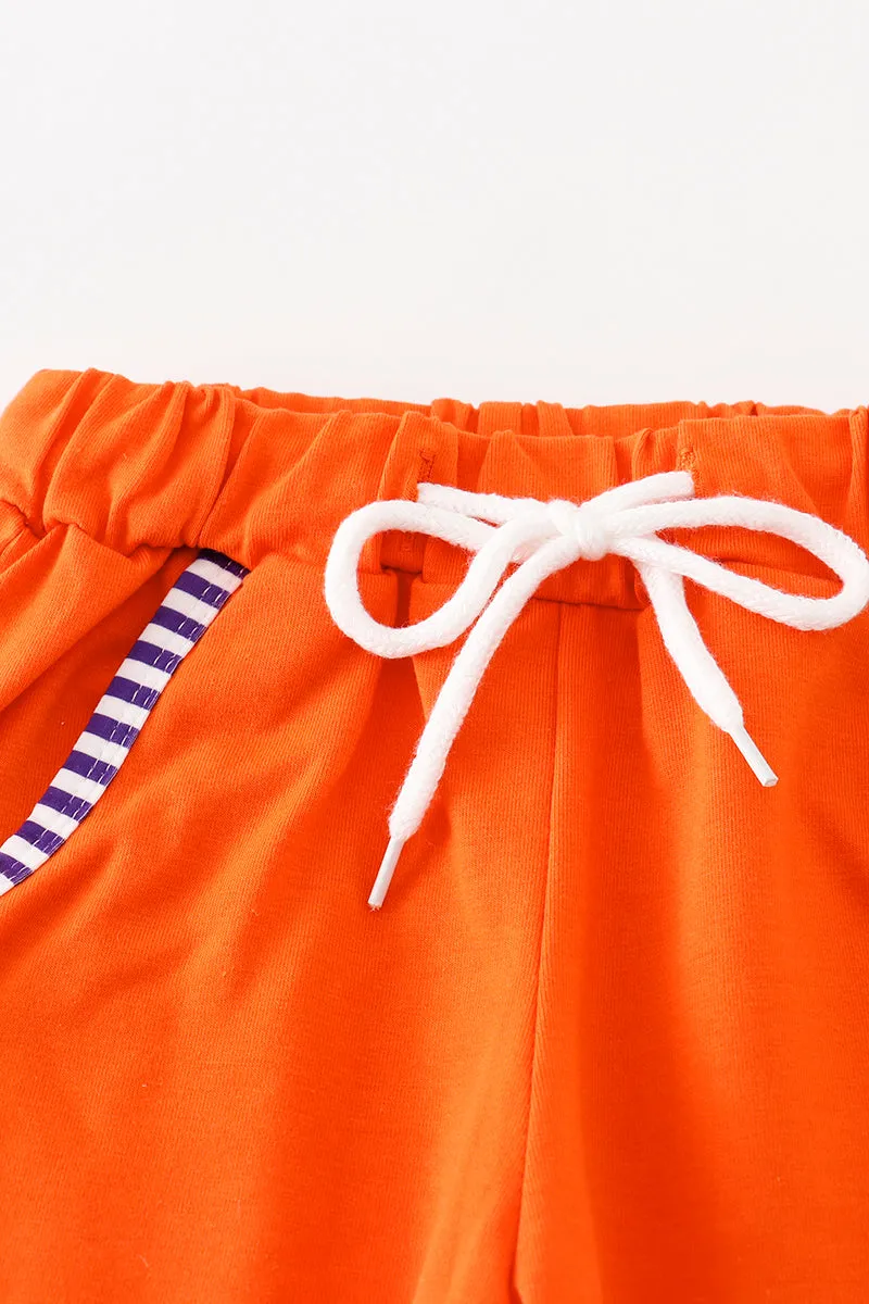 Purple stripe GO TIGERS embroidery boy set