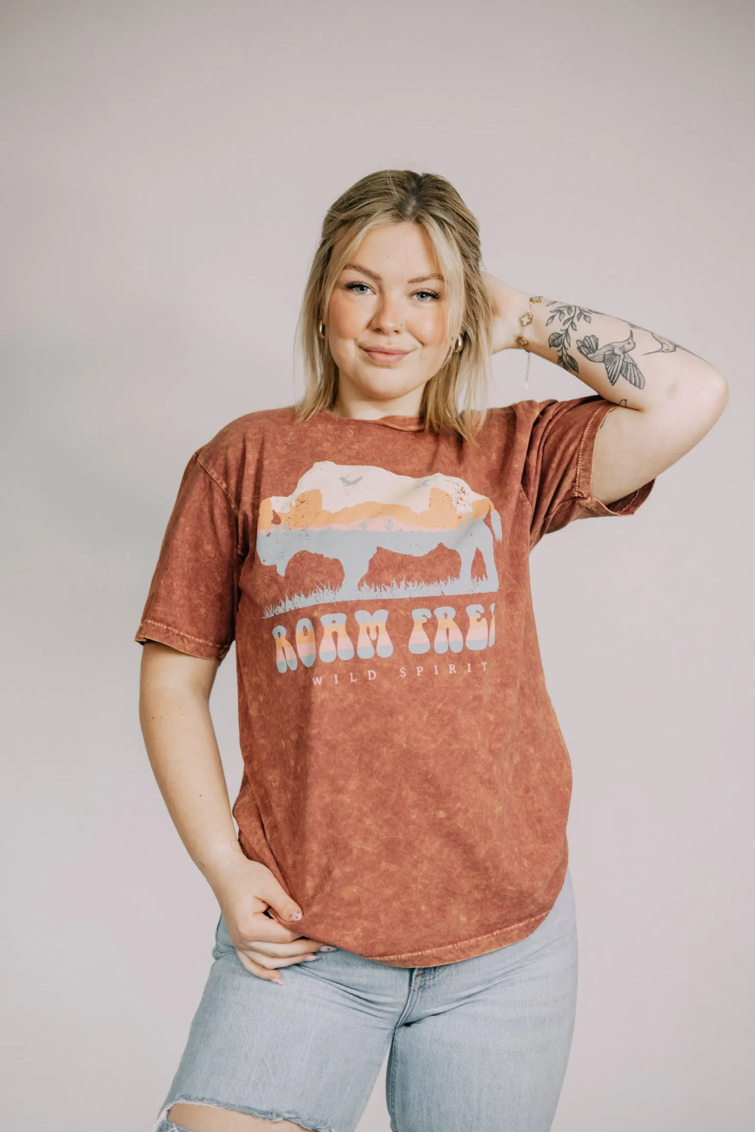 Roam Free Acid Wash Oversized Tee