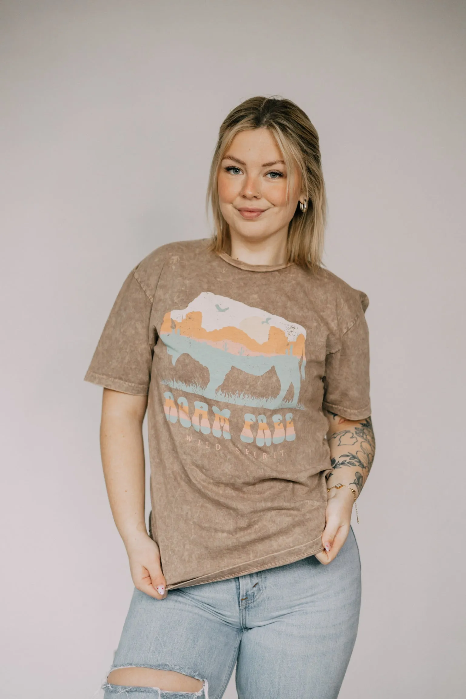 Roam Free Acid Wash Oversized Tee
