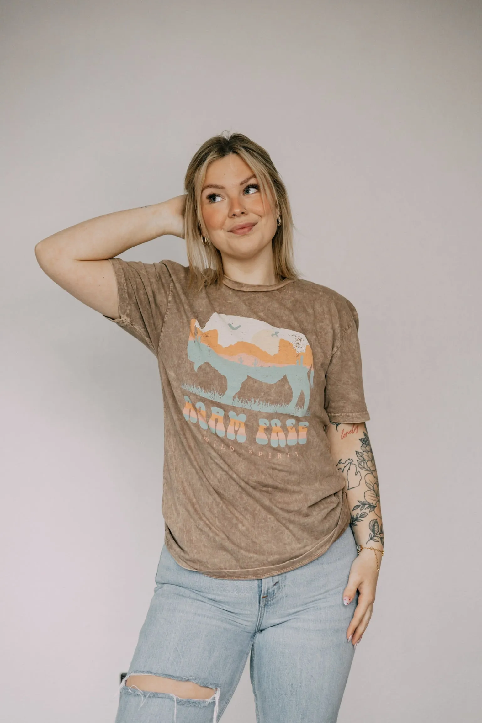 Roam Free Acid Wash Oversized Tee