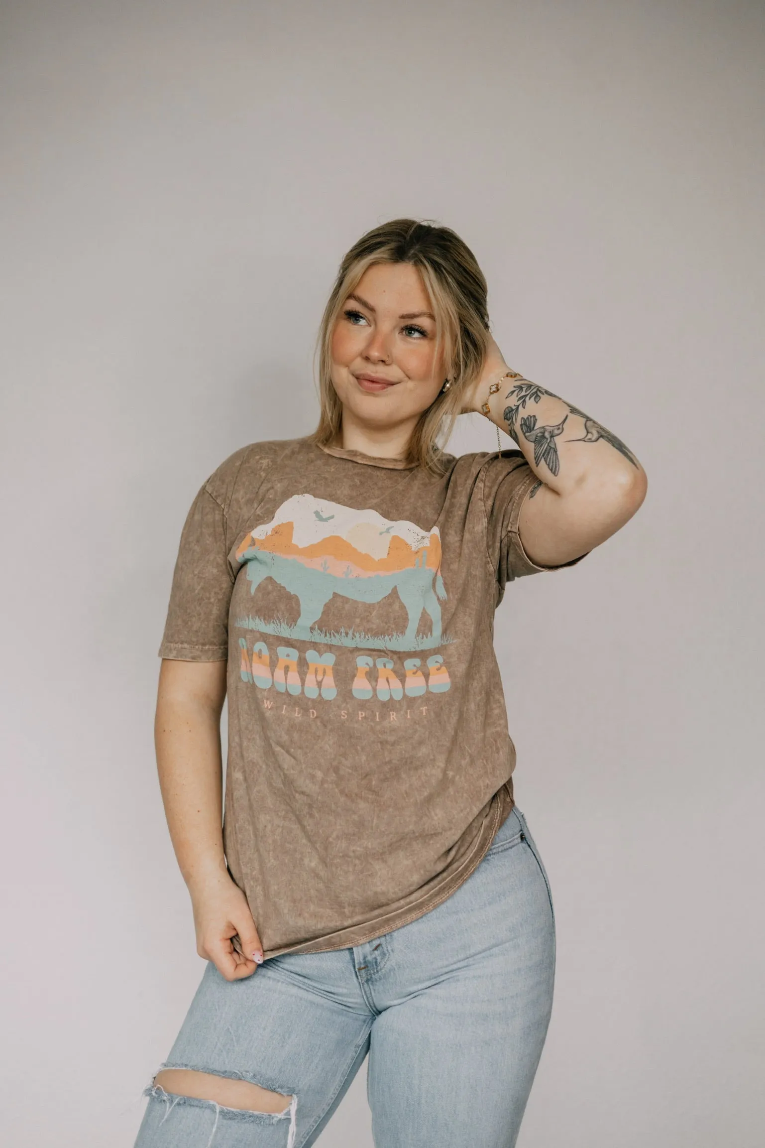 Roam Free Acid Wash Oversized Tee
