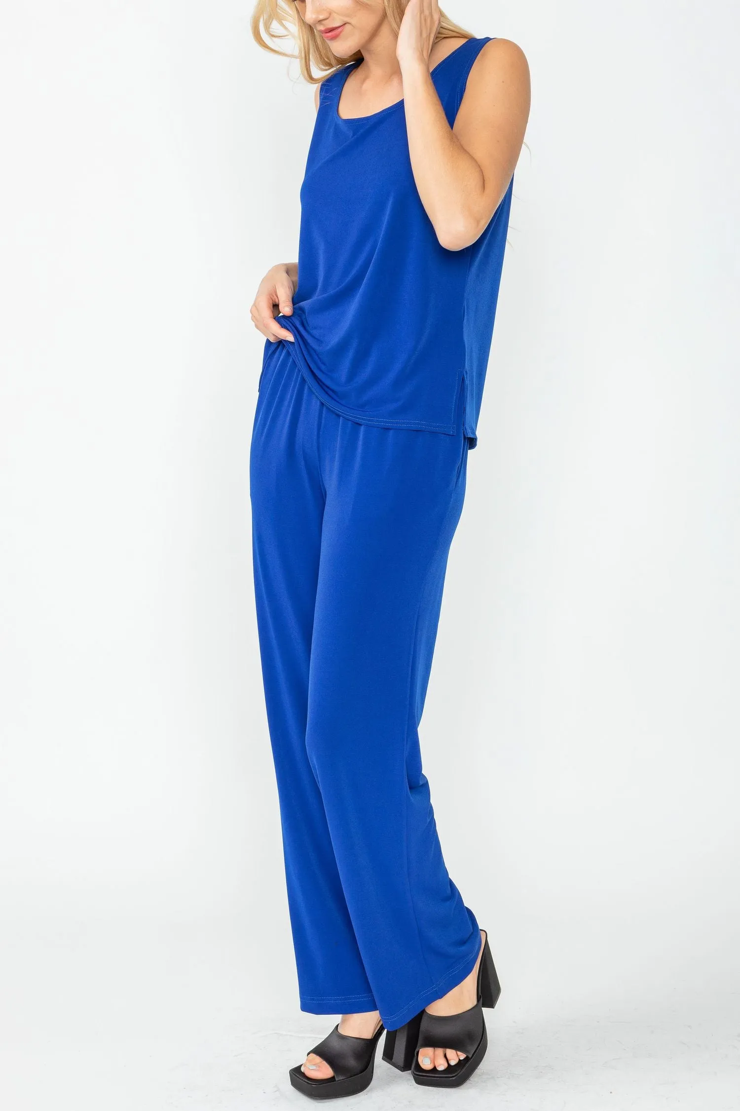 Royal Blue Wide Leg Long Pants & Scoop Neck Tank Top
