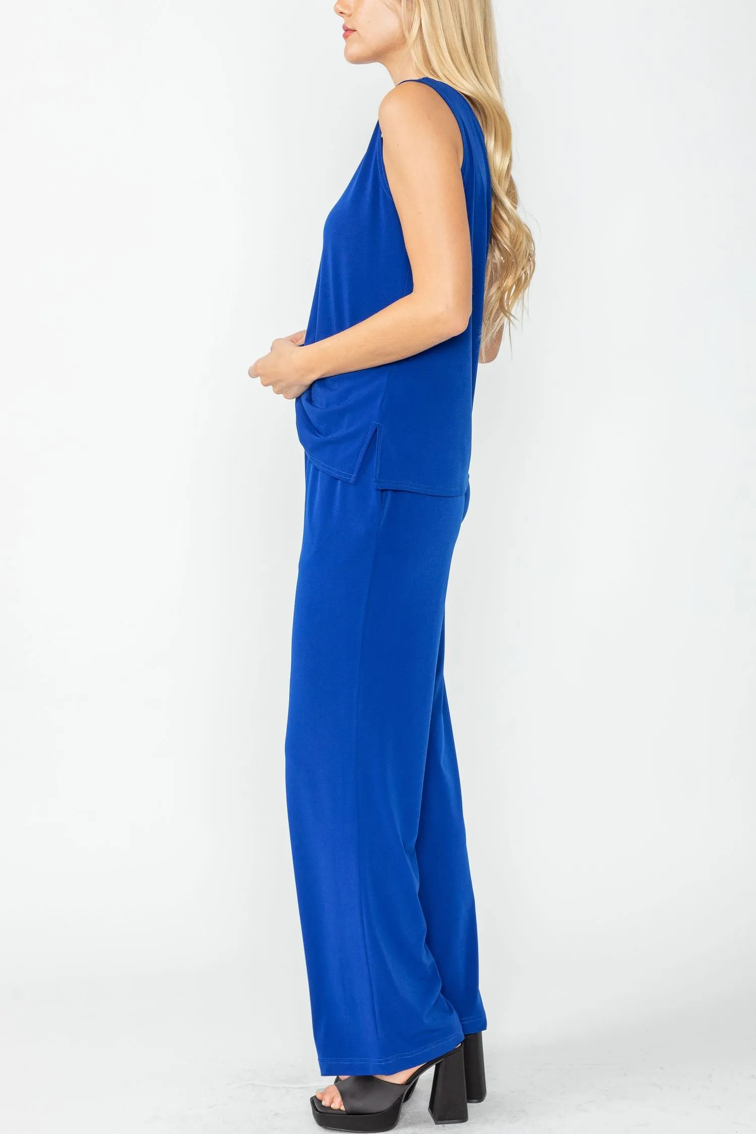 Royal Blue Wide Leg Long Pants & Scoop Neck Tank Top