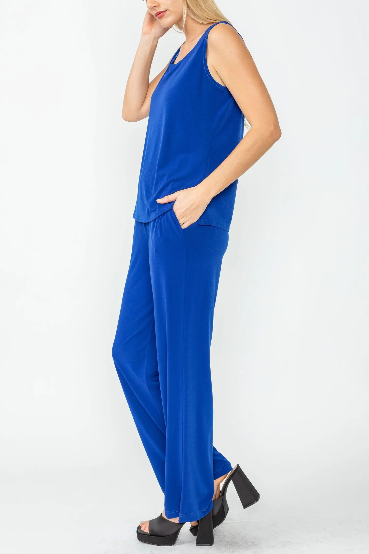 Royal Blue Wide Leg Long Pants & Scoop Neck Tank Top