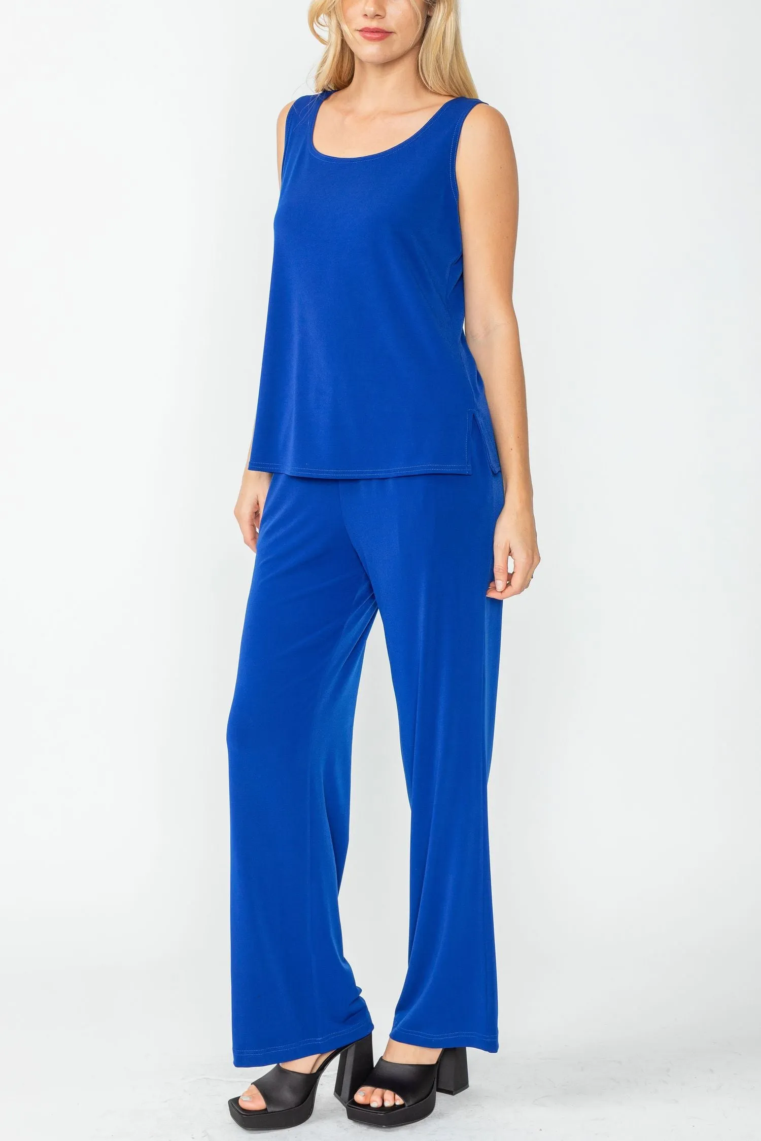 Royal Blue Wide Leg Long Pants & Scoop Neck Tank Top