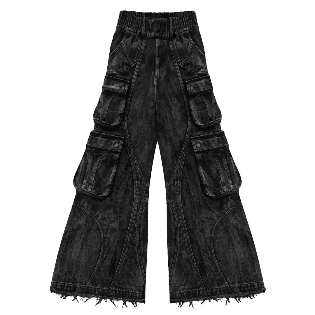 Stilvolle Schwarze Y2K Multi-Pocket Jeans Loose Fit