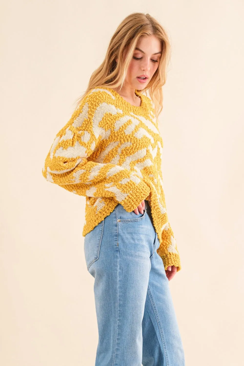 Textured Pattern Contrast Knit Sweater