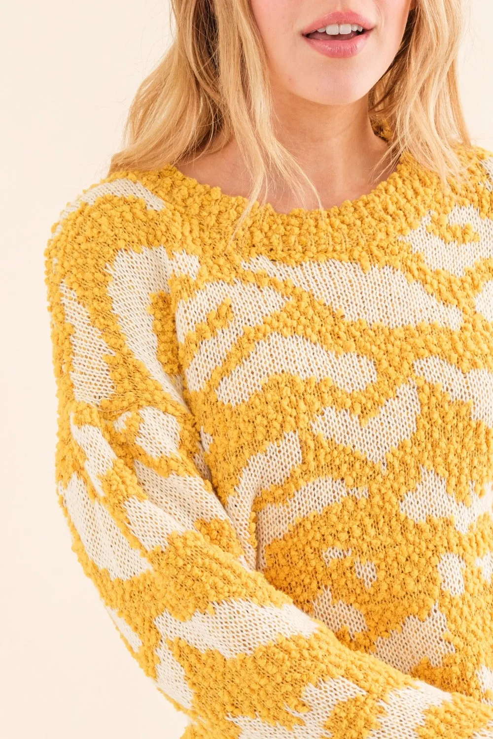 Textured Pattern Contrast Knit Sweater