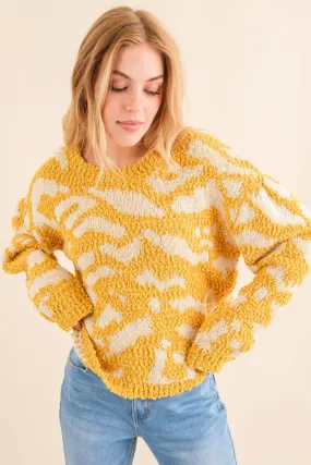 Textured Pattern Contrast Knit Sweater