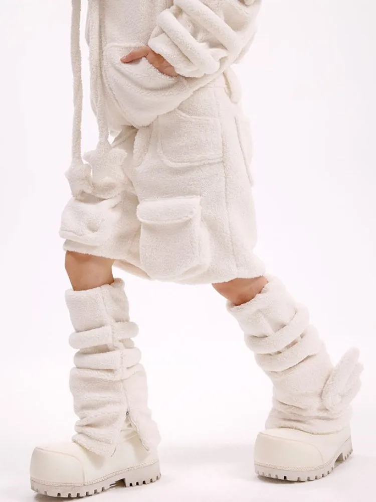 White Angel Wings Fleece Leg Warmers
