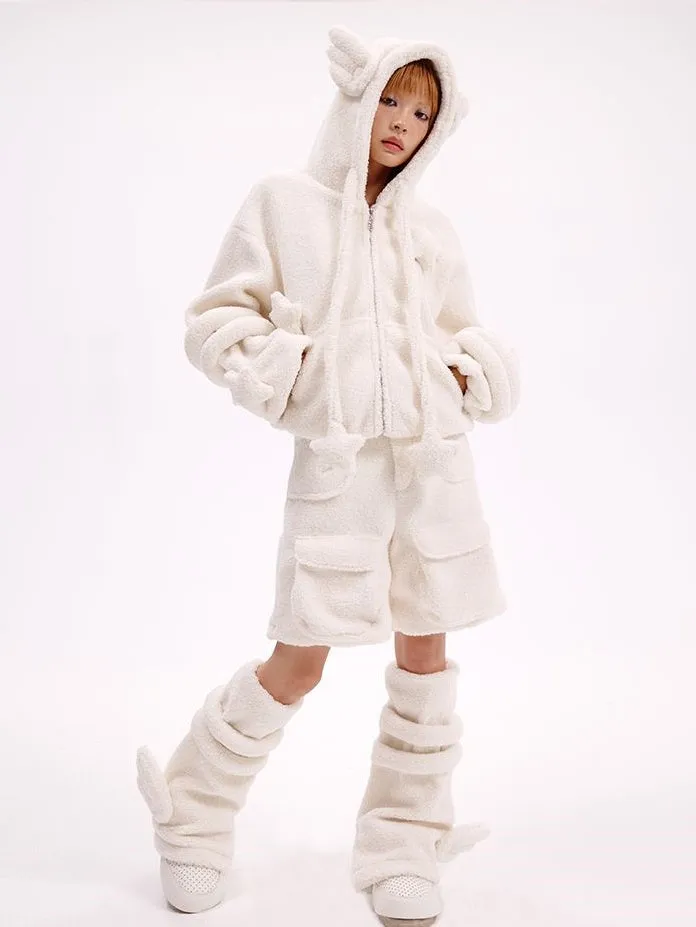 White Angel Wings Fleece Leg Warmers