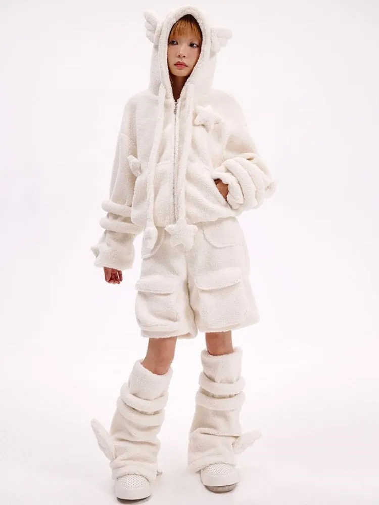 White Angel Wings Fleece Leg Warmers
