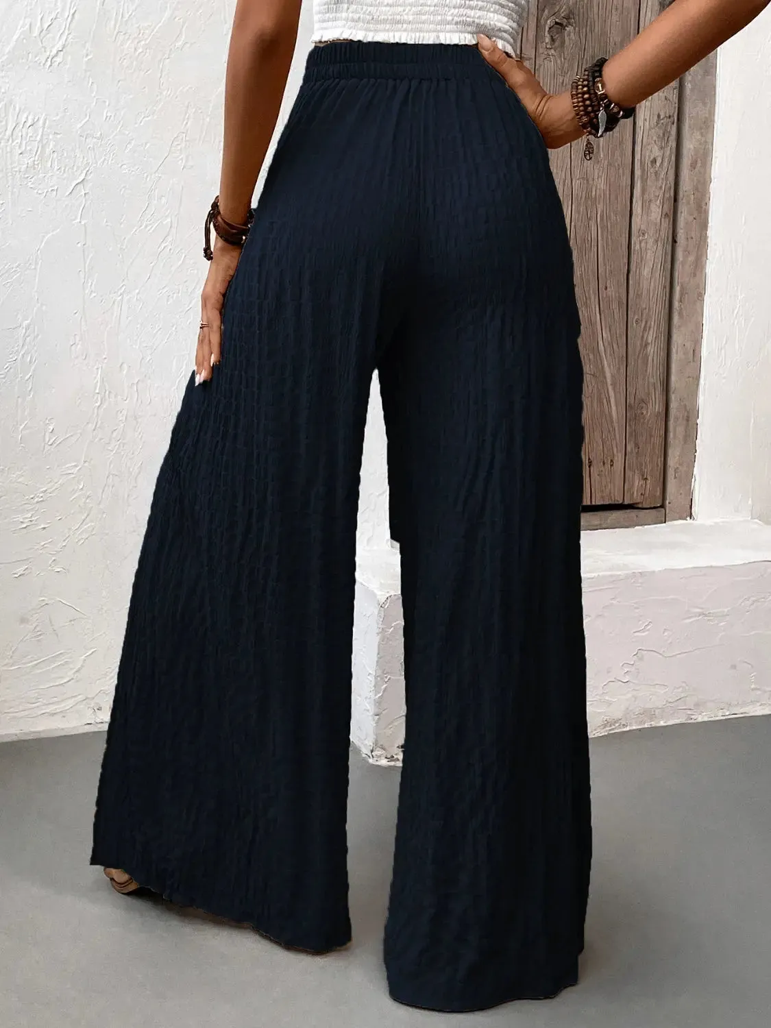 women's wide leg pants, leg slit design, tied waist, by Honey