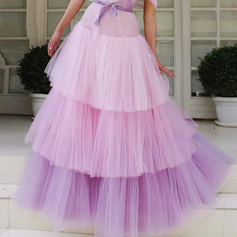 Zah-Zah Gradient Tiered Long Tulle Skirts